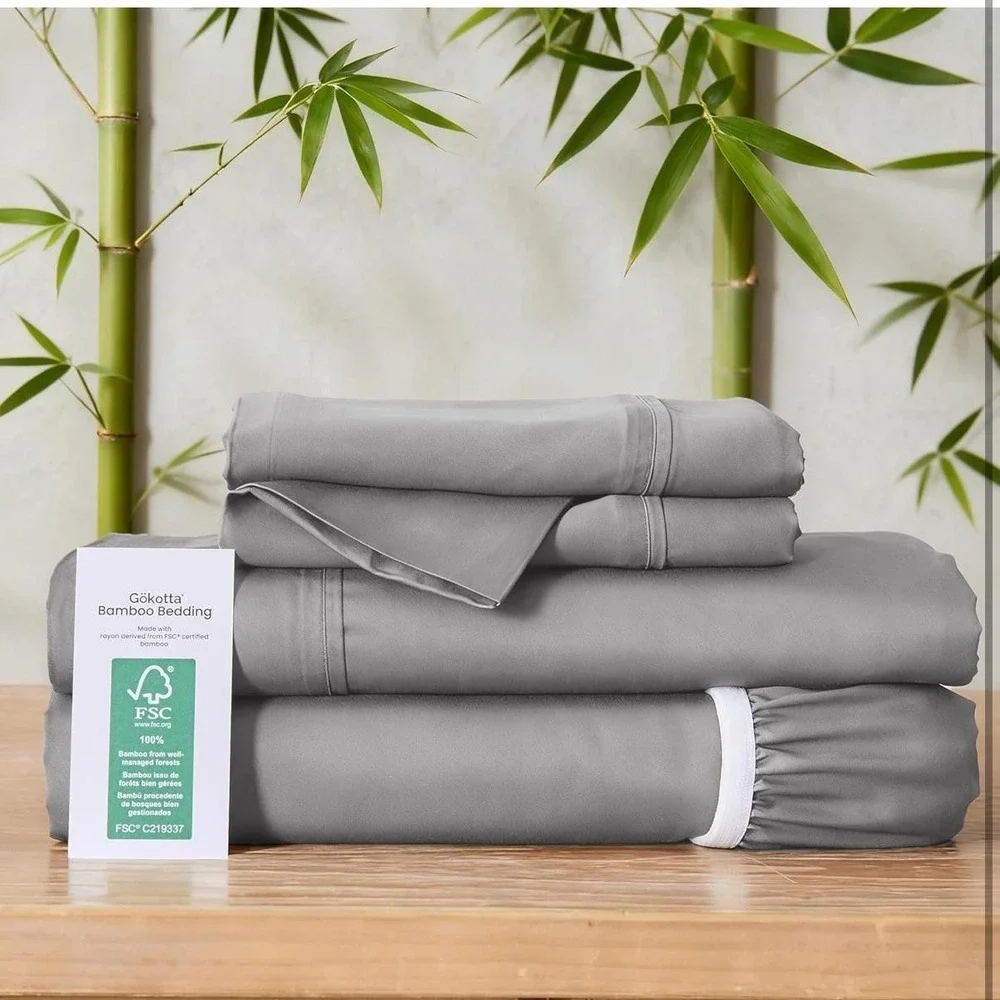 Gökotta King Sheet Set 100% Bamboo Rayon Cooling Deep Pocket Grey Silky Soft